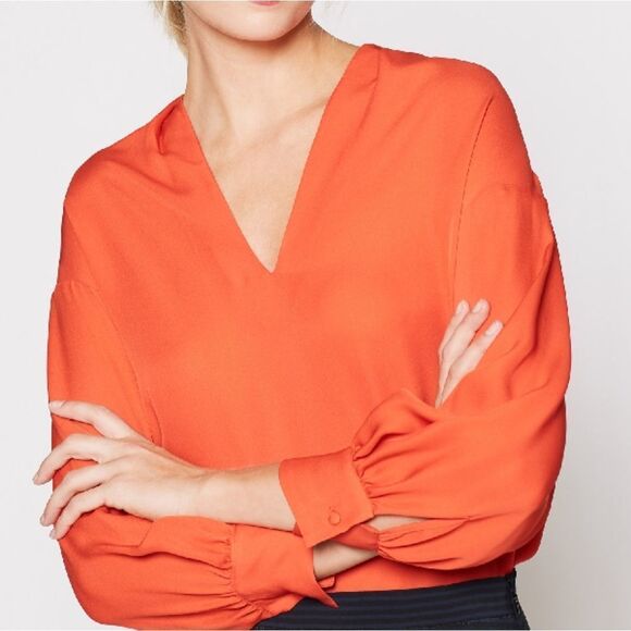 JOIE Ninarika Desert Rose Silk V-neck Hi-low Pleated Long Sleeve Blouse Small - Picture 2 of 12